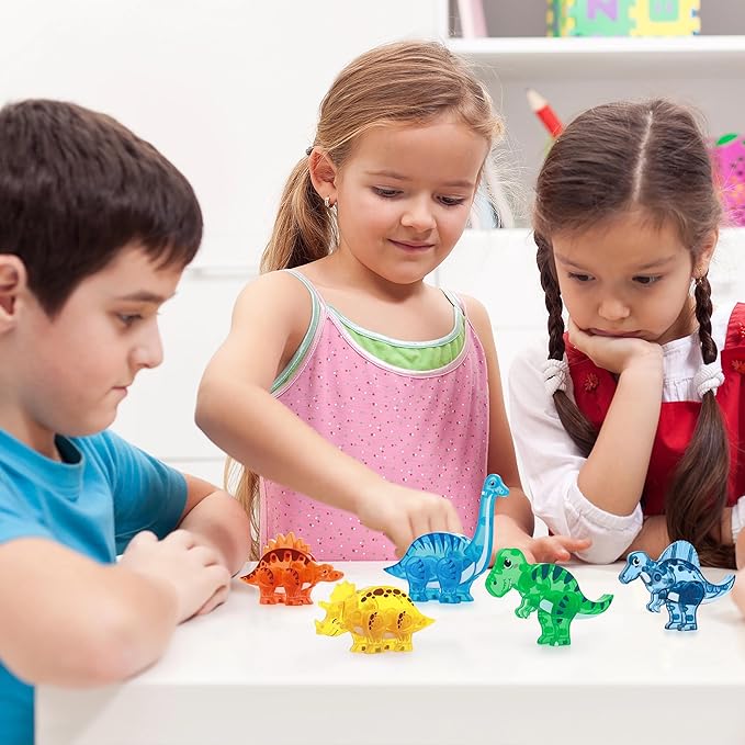 PicassoTiles Dinosaur Magnetic Tiles Accessory Set Mix and Match Dino Figure Parts for STEM Magnet Tile Construction Building Blocks Sets Creative Pretend Play Educational Toy for Kids Ages 3+ PTA28