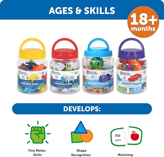 Learning Resources Snap-n-Learn Matching Dinos - Dinosaur Toys, Mini Plastic Figures, Sensory Bin, Toddler Travel Games, Shape Sorter, Preschool, Fine Motor Skills, Montessori Counting