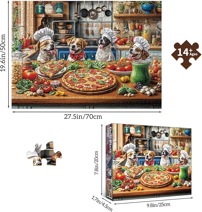 Funny Dog Pizza Jigsaw Puzzle, 1000 Piece Puzzle for Adults, Food Kitchen Puzzles, Animal Pet Lover Challenging Puzzles, Interlock Perfectly No Dust, Gifts for Easter Father's Day