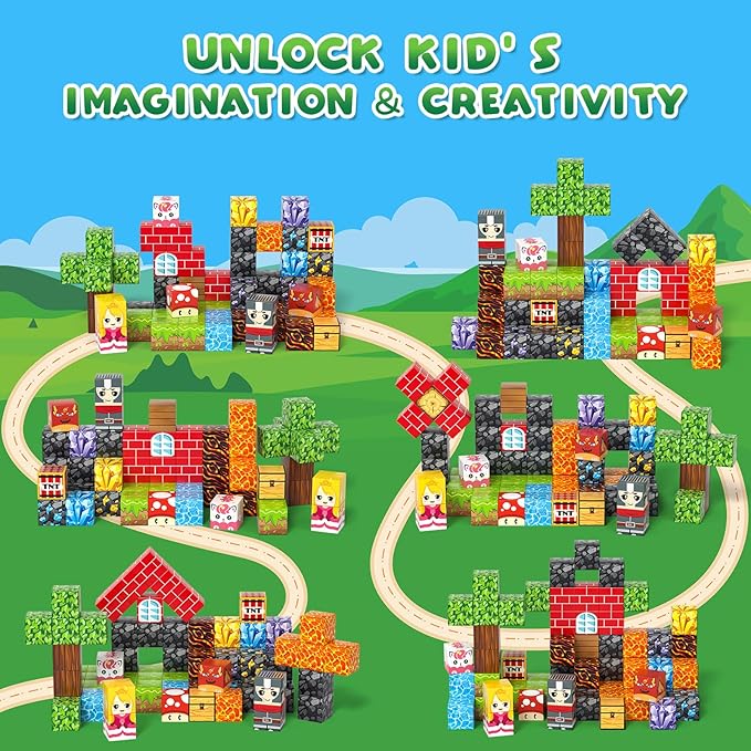 Axirata 60PCS Mini Magnetic Blocks Travel Set for Kids, Mini Magnetic Tiles Building Cubes with Portable Iron Box, STEM Learning Sensory Toy for Toddler Boys Girls Age 3-5 4-8 8-12+