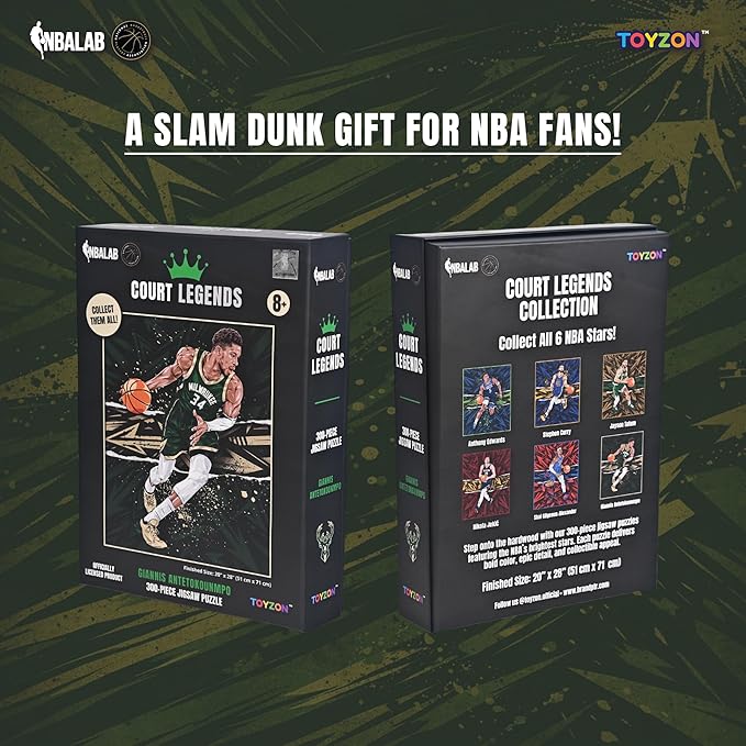 NBA Court Legends 300pc Giannis Antetokounmpo Jigsaw Puzzle for Kids & Adults, Premium Basketball Puzzle Game, Family Activity, Collector Gift for NBA Fans, Game Room or Home Display