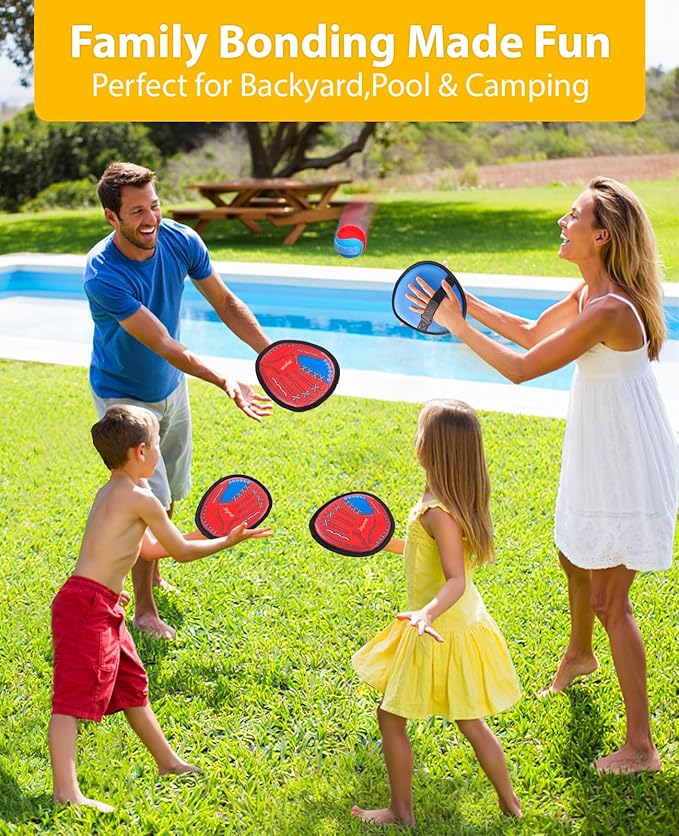 JoyCat Toss and Catch Ball Game for Kids, 2 Paddle Sticky Ball Set, Toddler Baseball Catch Toy, Outdoor Game for Beach, Yard & Camping, Sports Easter Basket Stuffer Gifts for Boys Girls Ages 3-12