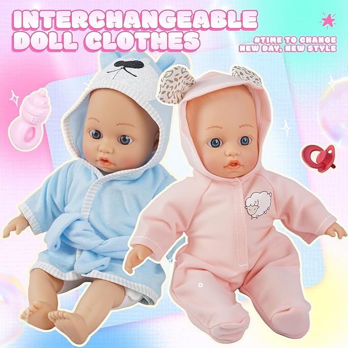 SMILESSKIDDO Baby Doll Stroller Toy Set - 12 Inch Soft Body Dolls with Accessories Dining Chair, Doll Clothes, Feeding Set for Realistic Pretent Play, Babydoll Care Gift for Toddler Girls 2+ Year Old