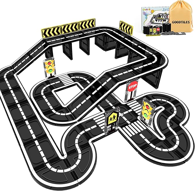 Magnetic Tiles Road Expansion Set, STEM Magnetic Building Blocks for Kids Ages 3-5 4-8 5-7, Preschool Learning Sensory Kids Toys for Toddler Birthday