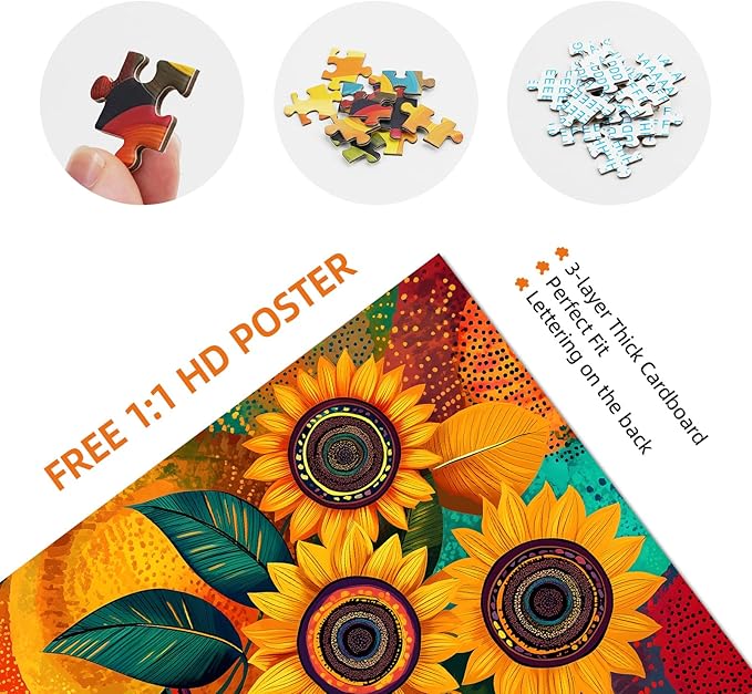 Radiant Sunflower Vases 1000 Piece Puzzle for Adults - Difficult Puzzles Art Painting Jigsaw Puzzles Family Game Home Decor