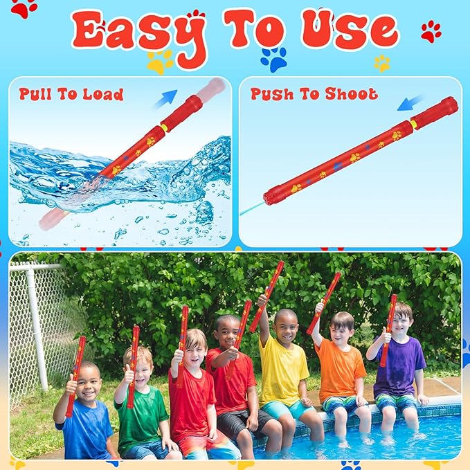 12 Pack Dog Puppy Paw Water Gun Birthday Party Favors Summer Activity 15.75 in Water Gun Blasters Toys for Kids Outdoor Swimming Pool Backyard Beach Games