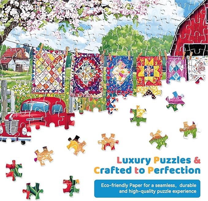 300 Piece Jigsaw Puzzle for Adults – Spring Farmyard Delight with Quilts & Tulips– Challenging and Relaxing Puzzle for Game Nights, Gifts & Home Décor (20.5" × 15")