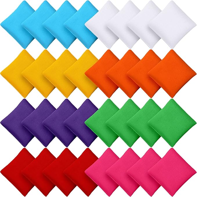 32 Pack Bean Bags Toss for Kids Cornhole Bean Bags Colorful Bean Bags for Tossing Canvas Toss Bags Hand Toy Toss Games Weights for Outdoor Yard Games, Assorted Colors (Bright Colors, 3.15 x 3.15 Inch)