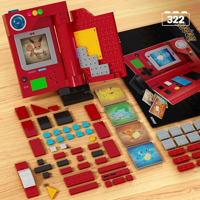 MEGA Pokémon Building Toys Set, Kanto Region Pokédex with 322 Pieces, Light and 5 Lenticular Cards, for Kids or Adult Collectible