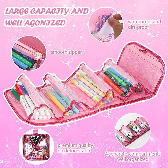 50 Pcs Fruit Scented Washable Markers Set with Coloring Book, Unicorn Girls Coloring Set Art Supplies Gifts Toys for Girls Age 4 5 6 7 8 (Pink)