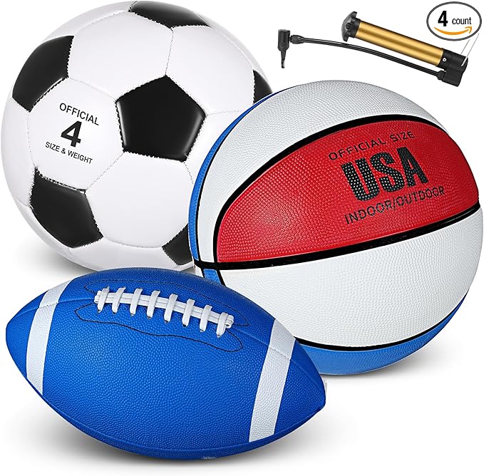 Libima 3 Pcs Sports Ball Set for Kids Teens Include Official Size Basketball Soccer Football with Pump and Carry Bag Training Practice Sport Back to School Gift
