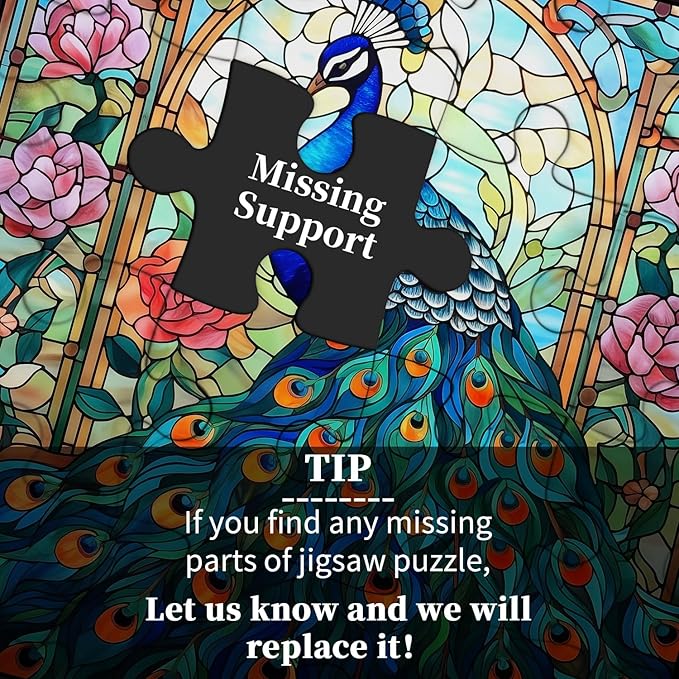 Stained Glass Peacock Puzzles for Adults 1000 Pieces, Vintage Bird Art Puzzle, Impossible Hard Challenging Jigsaw Puzzles for Adults, Colorful Peacock Garden Puzzle as Home Wall Decor