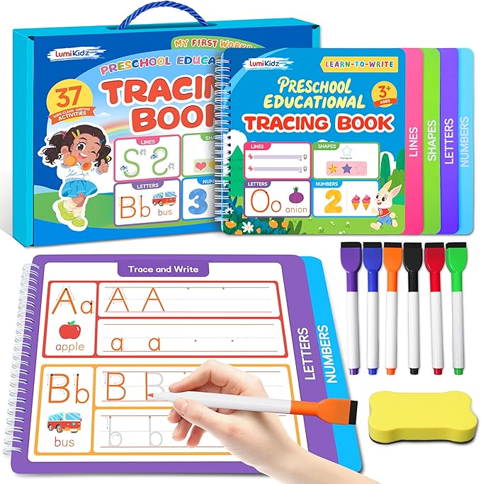 Preschool Learning Activities - Toddler Handwriting Practice and Tracing Books for Kids Ages 3-5, Montessori Busy Book, ABC Letter Number Workbooks, Autism Educational Gift for Boys and Girls