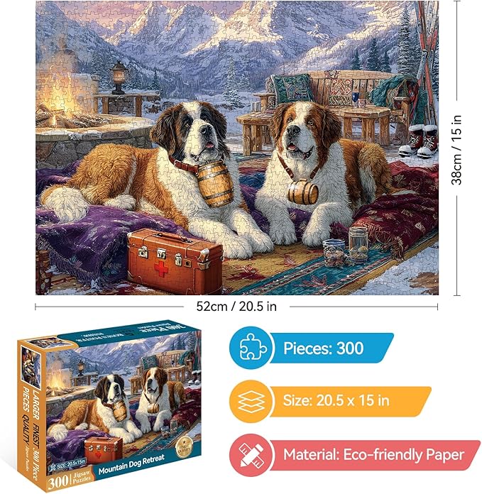 300 Piece Puzzles for Adults, 300 Piece Puzzles for Adults Large Piece, Saint Bernards Mountain Jigsaw Puzzle Funny Gift for Adult Kids Challenging Family Games Toy, 20.5 X 15 in