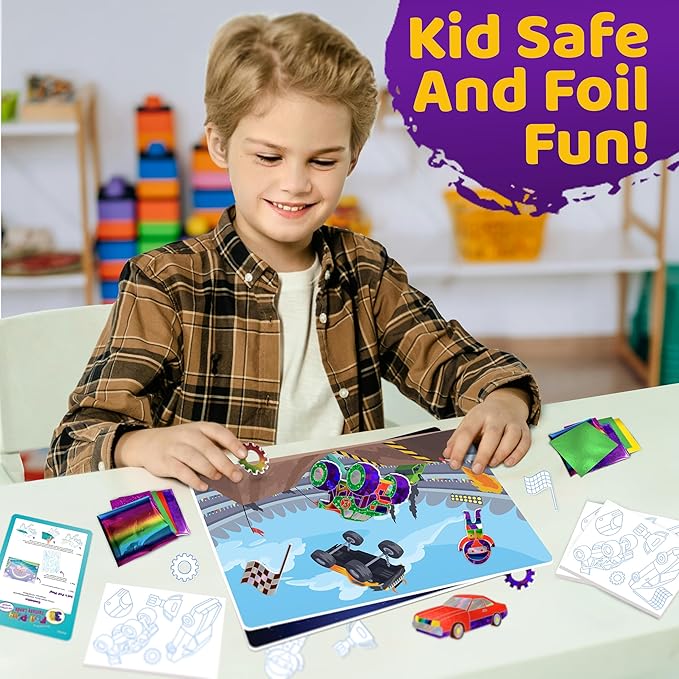 stargo 2 Pack – Foil Art Kit for Kids, Fun Craft Set with Stickers & Foil Sheets – Creative Arts & Crafts Activities for Gifts, Birthday Party, Girls, Boys Ages 4-8, 4-6, 5 6 7 8