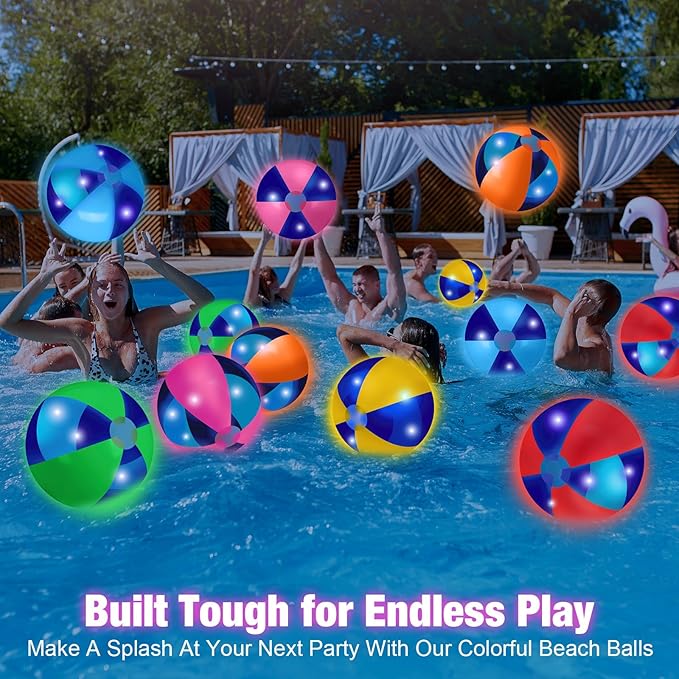 12 Pcs Light up Beach Balls 16'' Jumbo Pool LED Balls Glow in the Dark Neon Giant Inflatable for Summer Hawaiian Tropical Theme Beach Party Decor Water Accessory (Mixed Color)
