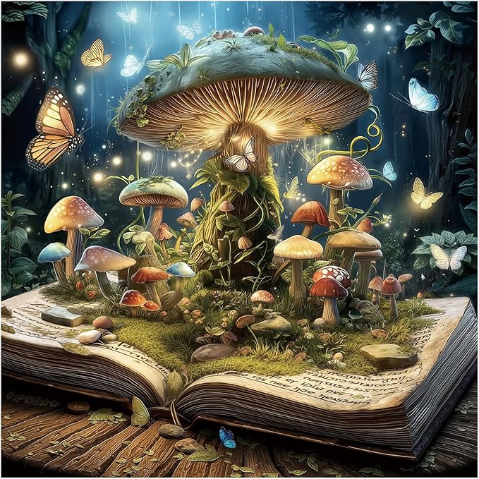 Fantasy Mushroom Book Puzzle 1000 Pieces for Adults, Magic Forest Fungi Plant Jigsaw Puzzles, Vintage Nature Butterfly Tree Puzzles