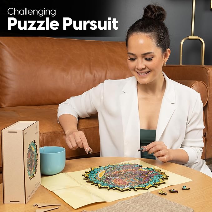 ESTROSO Wooden Puzzles for Adults - American Bison 200 Piece Wood Jigsaw Puzzle - 11.2x10.9 Inches - Giftable Storage Box and Carrying Bag - Unique Puzzles - Custon Art Jigsaw Puzzles