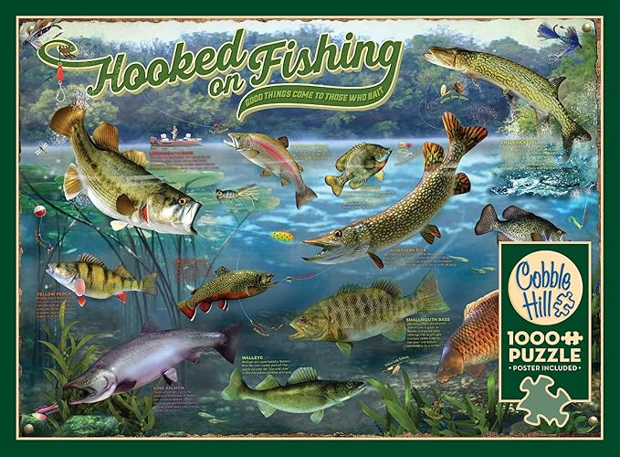 Cobble Hill 1000 Piece Puzzle - Hooked on Fishing - Sample Poster Included