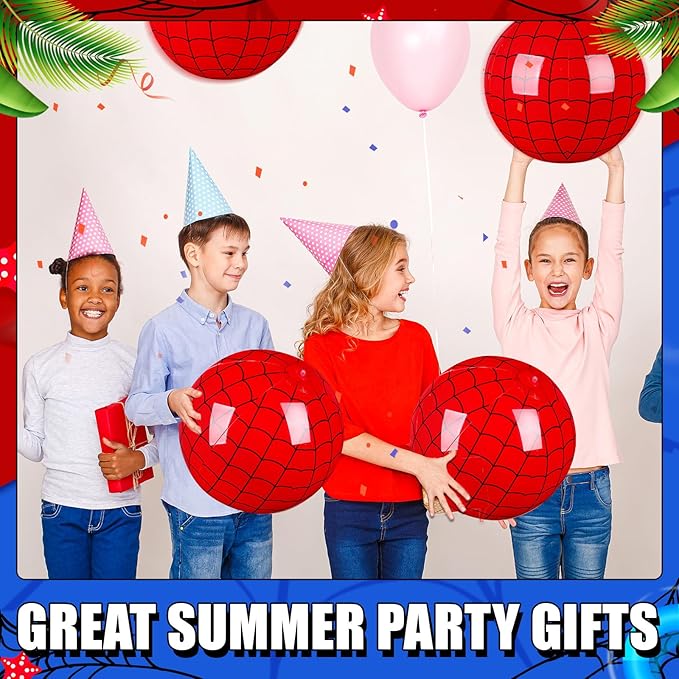 2 Pack 11.81" Spider Web Themed Beach Ball for Kid Inflatable Beach Ball Bulk for Summer Pool Game Spider Red Decoration for Birthday Party End of The Year Class Party Supplies Gift
