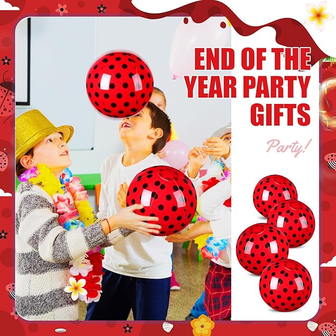 Leyndo 12 Pack Polka Dots Ladybug Beach Ball for Kids 7.87" Bulk for Summer Pool and Beach Game Gifts and Birthday Party Supplies and End of The Year Class Party Decoration Favors