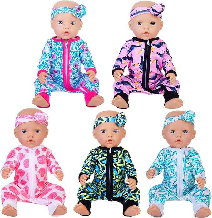 UNICORN ELEMENT 5 Sets 14-18 Inch Baby Doll Clothes Outfits Casual Wear for 17 Inch Baby Doll 10 Pcs Clothes and Headbands for 15-18 Inch