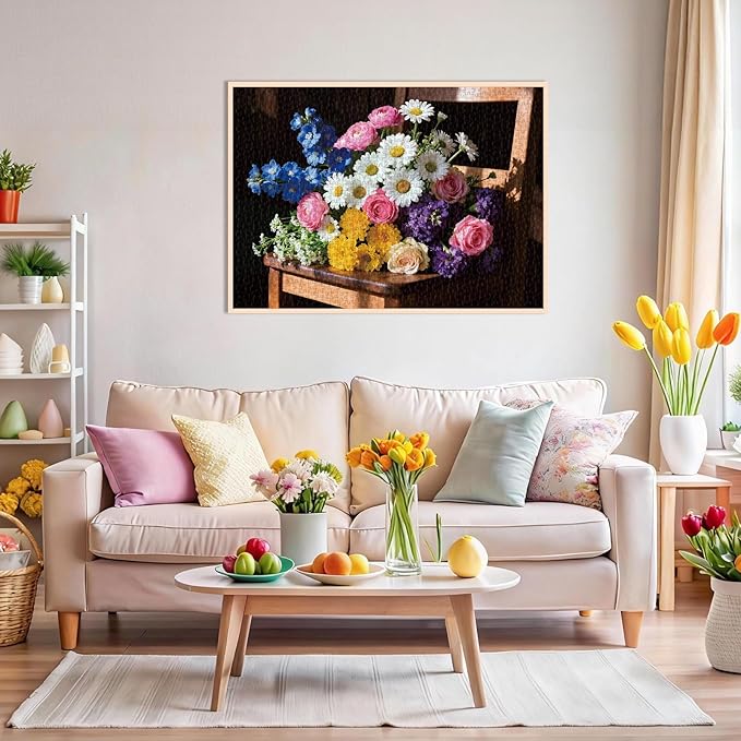 Puzzle for Adults 1000 Pieces, Flowers in The Chair Puzzle, Challening Impossible Difficult Hard Fun 1000 Pieces Jigsaw Puzzles for Adults Family with Letters on Back