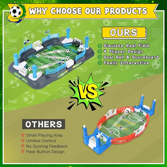 Soccer Board Game for Kids, Mini Foosball Table Game, Portable Tabletop Interaction Pinball Sports Game Toy, Indoor Family Playroom Party Birthday Toy Gift for 3 4 5 6 7 8-12 Year Old Boys Girls