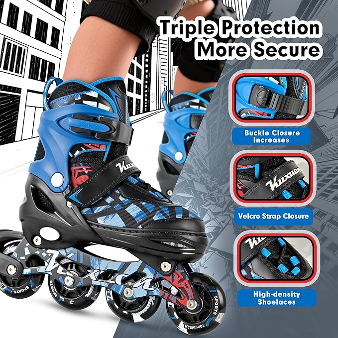 Kuxuan Boys Adjustable Inline Skates with Light up Wheels, Fun Illuminating Skates for Kids Girls Youth