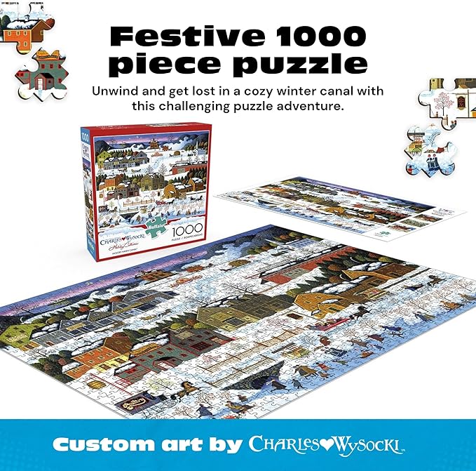 Buffalo Games – Charles Wysocki - Hickory Haven Canal - 1000 Piece Christmas Jigsaw Puzzle - Festive, Holiday Puzzles for Adults – Precision-Cut Pieces, Winter Artwork, Relaxing Fun