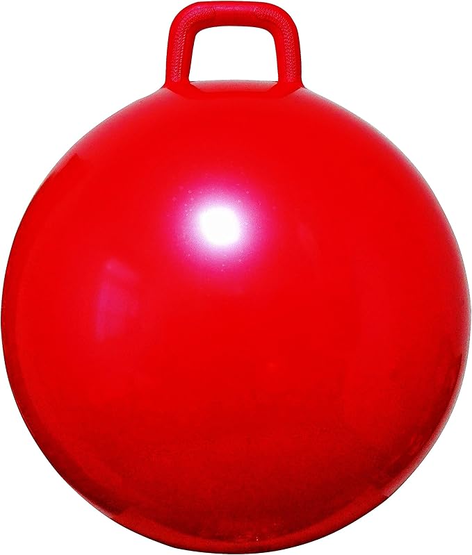 AppleRound Space Hopper Ball with Air Pump: 22in/55cm Diameter for Age 10-13, Kangaroo Bouncer, Hippity Hoppity Hop Ball for Taller Children, Plain Color (Red)