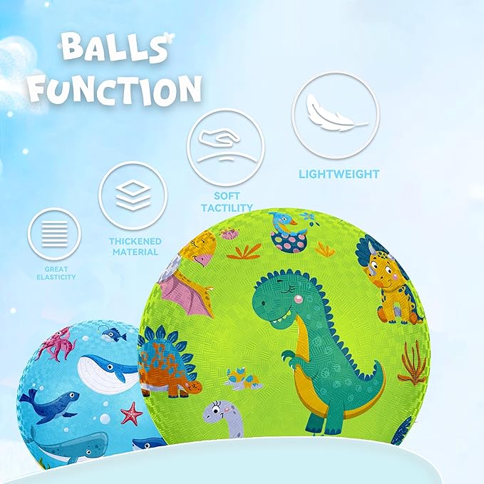 2 Pack Cartoon Kickball Set, 8.5 Inch Toddler Playground Balls, Bouncy Balls Ball for Kids Ages 3 and Up Gift, Dodgeballs Includes Pump and Storage Bag, Outdoor & Indoor Games Toy Balls for Toddlers