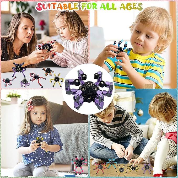 100Pcs Fingertip Gyro Toy Fidget Mechanical DIY Transformable Fidget Spinners Fidget Toys Robot Creative Chain Gyro Toy for Goodie Bag Stuffers Party Favors Gift Prizes Novely Anxiety Toys