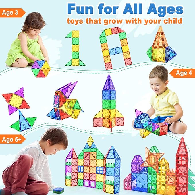 Soyee 102PCS Magnetic Tiles Building Blocks Stem Toys for 3+ Year Old Boys Girls Montessori Toys Toddler Kids Gifts Parents Approved Sensory Toys