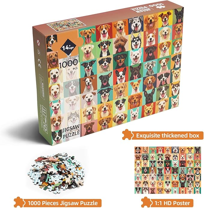 1000 Pieces Jigsaw Puzzles for Adults - Vibrant Dog Faces - Fun and Challenging Dog Puzzle for Family and Friends - Challenging Puzzle Perfect for Game Nights (19.7x27.6 in)