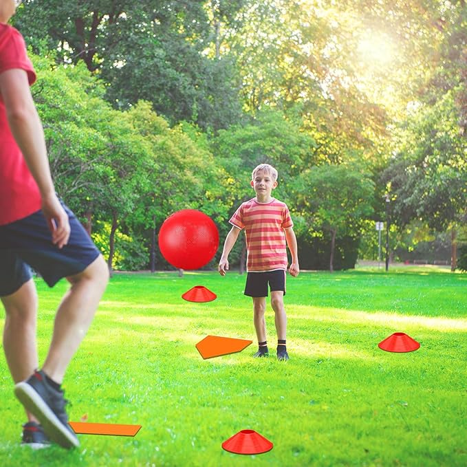 Hiboom 16 Pcs Sports Kickball Set Includes 10 Inches Playground Ball 5 Rubber Throw Down Bases Ball Pump 10 Foul Line Cones for Kids Adults Playground School Backyard Game Camps Picnic