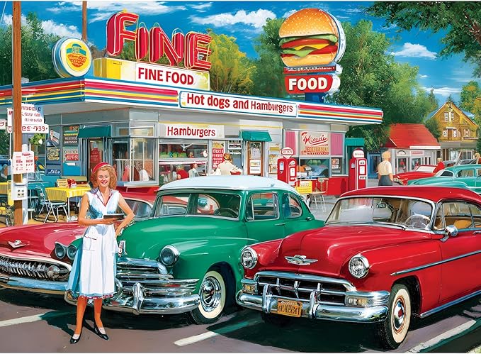 500 Pieces Jigsaw Puzzles, Retro Style 500 piece Puzzles for Adults, Car and Food Station Jigsaw Puzzles, Interlock Perfectly Letter on Back, Home Decor Birthday Party Gift Toy Age 12+, 20.5 x 15 in