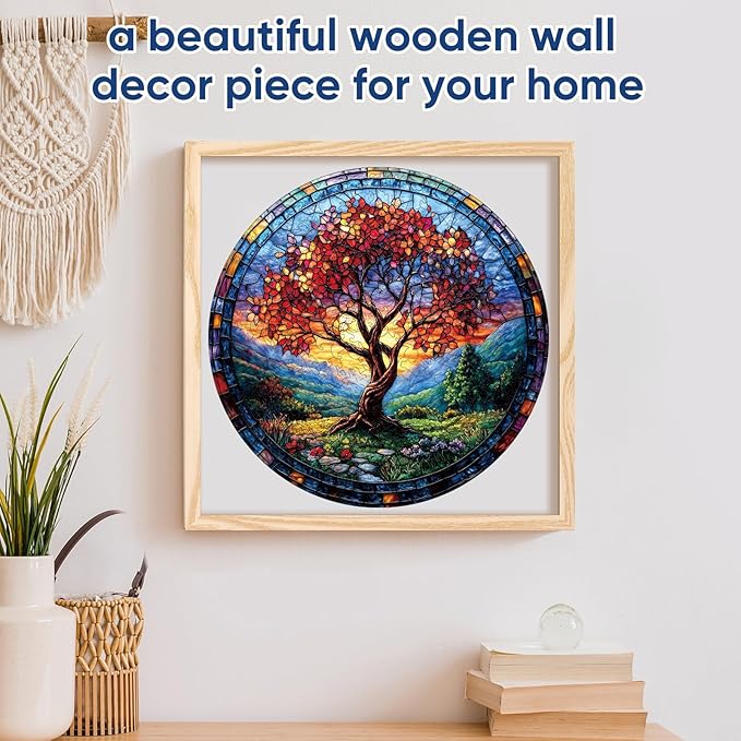 Qiuenisray Wooden Puzzles, Autumn Redwood Tree Jigsaw Puzzles 200 Pieces, FSC Certified Wood Puzzle, Beautiful Wall Decor, Unique Shape Adult Puzzle Pieces, Creative Gift for Family Game 11.2x11.2 in