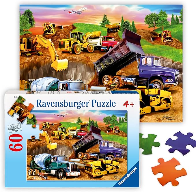 Ravensburger - Construction Crowd - 60 Piece Jigsaw Puzzle - Exciting, Vibrant Colors - Earth Movers, Trucks & More - Larger Pieces - Premium Quality - Ideal Gift - Screen-Free Fun - Children Age 4+