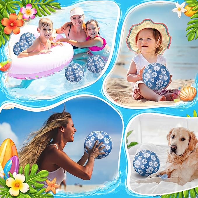 Soulchen 12 Packs Hawaiian Beach Ball for Kids Bulk 7.87 Inch Summer Inflatable Hibiscus Print Beach Balls Flower Summer Pool Toys Games for Swimming Birthday Luau Party Decoration Party Favor