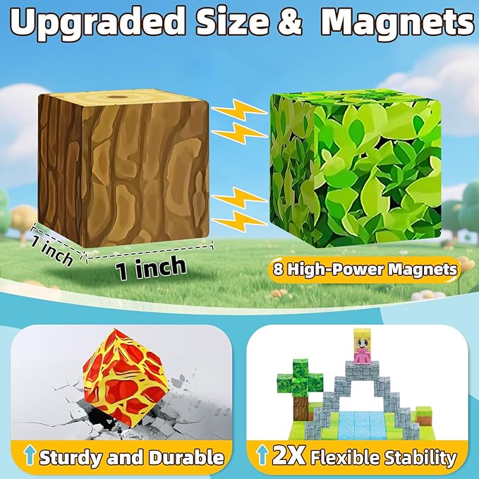 EchoPlan 150PCS Magnetic Blocks, Magnetic Building Blocks, STEM Constructions Magnet Blocks for Boys Girls Age 3 4 5 6 7 8 9 10, Sensory Stacking Toy Christmas Birthday Gifts for Kids, 1" Large Size