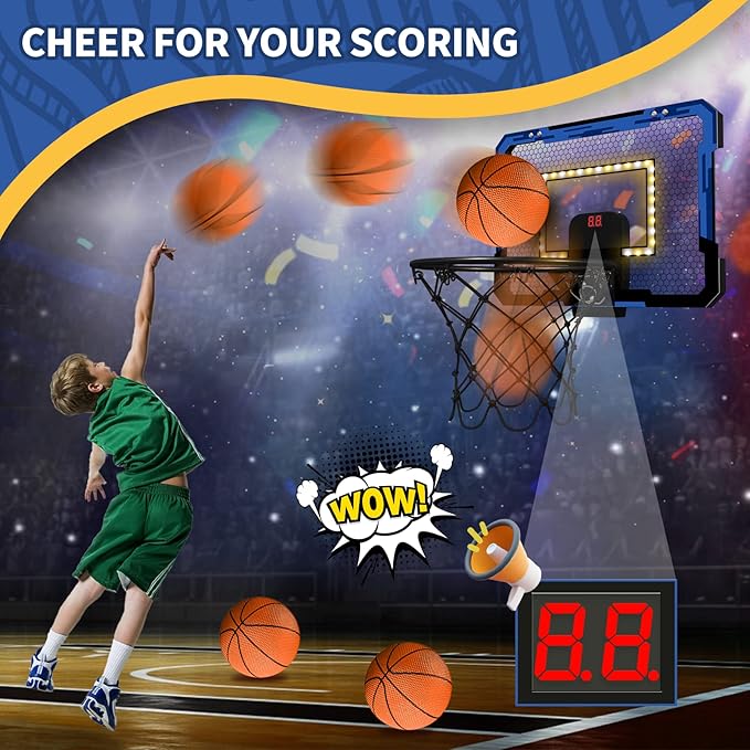 QDRAGON Mini Basketball Hoop, Over The Door Indoor, with 3 Balls/Inflator/Breakaway Rim, Basketball Toy Gifts for Kids and Adults, Suit for Bedroom/Office/Outdoor