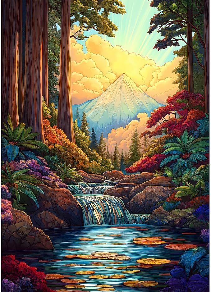 Puzzles for Adults 500 Pieces, Stained Glass Jigsaw Puzzles 500 Pieces - Forest of Wonder, Landscape Impossible Puzzle, Finished Size 20.47 * 14.96”, with 1:1 Poster, Letter on The Back