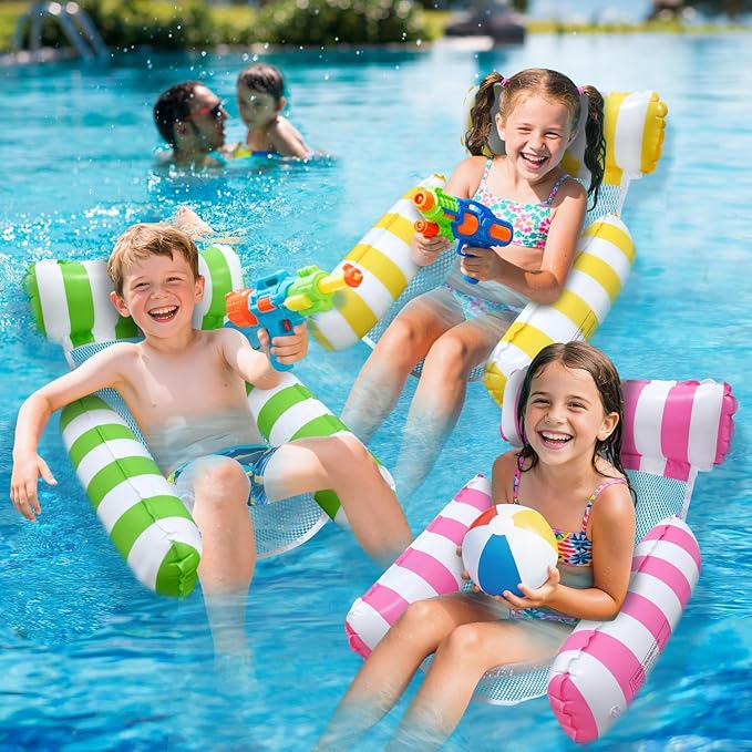 Pool Floats Kids, Meegoo Pool Lounge Chairs 3 Tubes Floaties Water Hammock Inflatable Pool Toys for Kids Ages 8-12 for Summer Party Beach Vacation Essentials