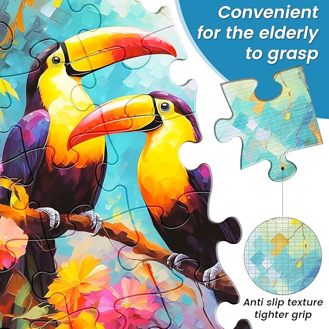 6 Pack 24 Large Piece Puzzle for Seniors Paper Dementia Puzzles for Elderly Adults Easy Puzzle Hummingbird Turtle Dog Panda Jigsaw Puzzle Activities for Elderly Seniors Gift