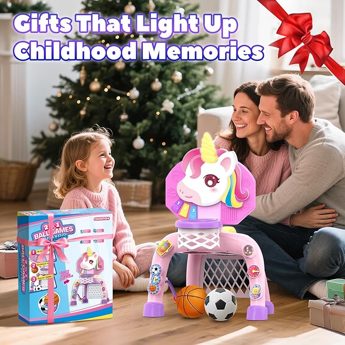 Toddler Basketball Hoop & Soccer Goal,Toys for 1 2 3 Year Old Girls Gifts Sports Toy with Light & Music,Toddler Baby Toys for 12-16-18 Months Christmas Birthday Gift for Toddlers 1-3 Years Boy Girl