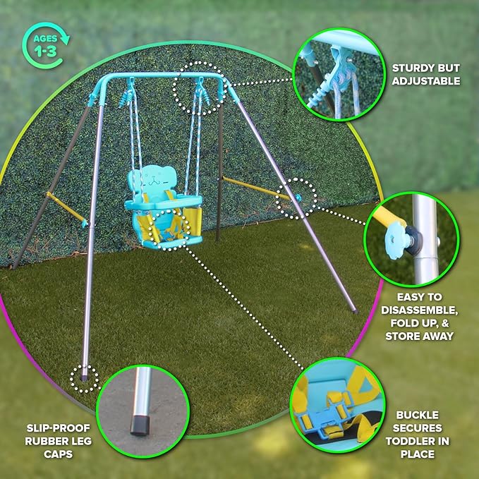 Sportspower FNS-004 My 1st Toddler Swing - Heavy-Duty Baby Indoor/Outdoor Swing Set with Safety Harness, Puppy Version, 58" L x 58" W x 47" H