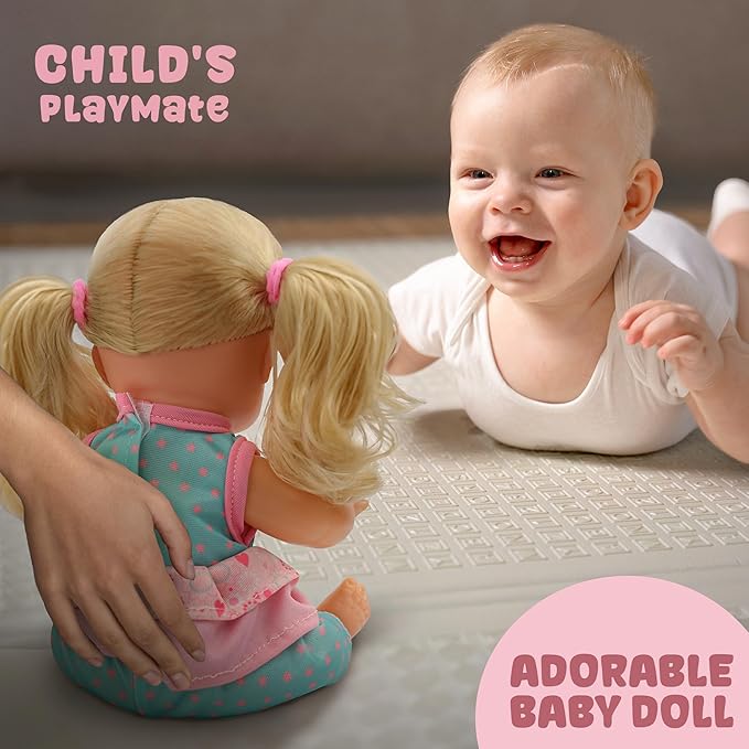 SMILESSKIDDO Baby Doll, 12 inch Interactive Talking Doll with Hair, Bottle, Soft Vinyl Body and Other Accessories, Realistic 12 Sound Modes & Pee Function – Perfect Pretend Play Toy for Toddlers