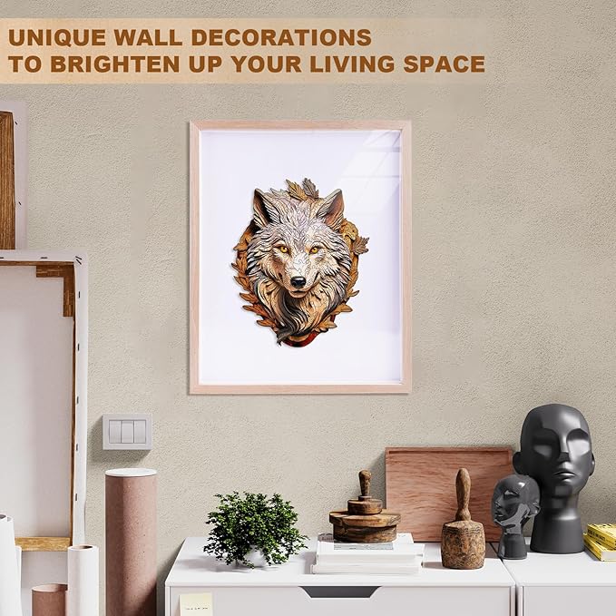 Wooden Puzzles for Adults, Eternal Wolf Jigsaw Puzzles, 70 Piece Unique Animal Shaped Puzzle, Animal Shape Puzzle, Gifts for Adults/Friends, Family Game，Wall Decor(8.5 * 6.9in)