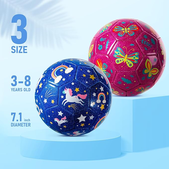 Toddler Soccer Ball Size 2 Size 3 - Small Soft Kids Ball 2 Pack for Ages 1-5 3-8 - Cartoon Sports Toy Boys Girls - Easter Basket Stuffers for Toddlers Kids - Soccer Gift for Indoor Outdoor Games